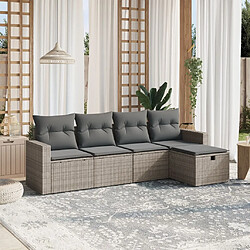 Maison Chic Ensemble de 5 Tables et chaises d'extérieur avec coussins,Salon de jardin gris résine tressée -GKD863435