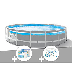 Kit piscine tubulaire Intex Prism Frame Clear Window ronde 4,88 x 1,22 m + Kit d'entretien + 6 cartouches de filtration