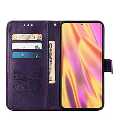 Etui en PU motif de papillons et de fleurs avec support et sangle pour votre Samsung Galaxy S23 Ultra - violet foncé