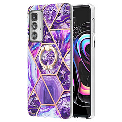 Coque en TPU antichoc, galvanisé, 2,0 mm, motif marbre IMD avec béquille violet foncé pour votre Motorola Edge 20 Pro