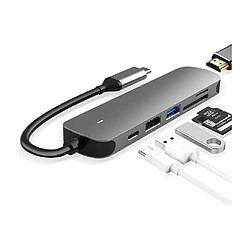 Chrono HUB USB C, adaptateur USB C 6 en 1 avec HDMI 4K, port USB-C/PD, port USB 3.0, lecteur de carte SD/TF, station d'accueil compatible avec MacBook Pro/Air et autres appareils de type C (gris)