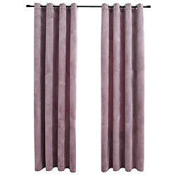 vidaXL Rideaux occultants avec anneaux 2 pcs Velours Rose 140x225 cm