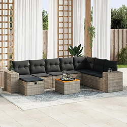 vidaXL Salon de jardin 9 pcs avec coussins gris résine tressée