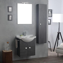 Kiamami Valentina COMPOSITION LAVABO AVEC MIROIR ET LED CLAIR + COLONNE EN CHÊNE FONCÉ