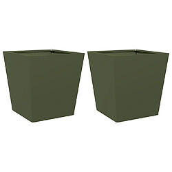 vidaXL Jardinières 2 pcs vert olive 40x40x40 cm acier