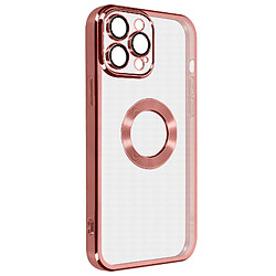 Avizar Coque iPhone 14 Pro Silicone Bloc Caméra Couvert Transparent Contour rose Chromé