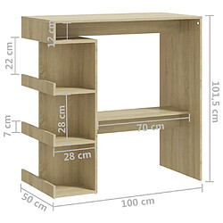 vidaXL Table de bar étagère de rangement Chêne sonoma Bois ingénierie pas cher