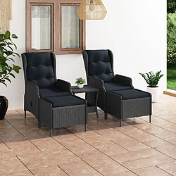 vidaXL Salon de jardin 3 pcs avec coussins Résine tressée Gris foncé