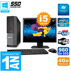 PC DELL 3020 SFF Ecran 19" Core I5-4570 RAM 4Go Disque Dur 960 Go SSD Wifi W7 - Occasion