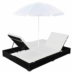 Maison Chic Chaise longue d'extérieur| Bain de soleil Relax | Transat avec parasol Résine tressée Noir -GKD13946 pas cher