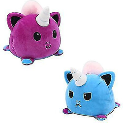 Universal Doll Flip Mood Reversible Double-face Flip Animal Unicorn en peluche Dollblue + Purple