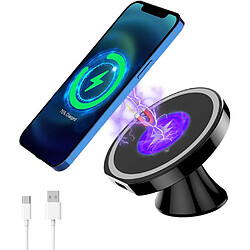 Chrono Chargement magnétique sans fil pour voiture, chargeur de voiture sans fil 15 W, support de voiture à ventilation rotative à 360 degrés, support pour téléphone portable compatible avec le mini chargeur iPhone 12 Pro Max,(noir)