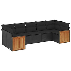 vidaXL Salon de jardin 7 pcs avec coussins noir résine tressée