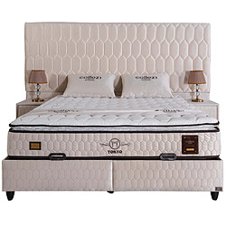 Avis Vivenla Ensemble de lit coffre 180x200 en velours beige avec un matelas à ressorts ensachés 7 zones de confort de la collection TOKYO