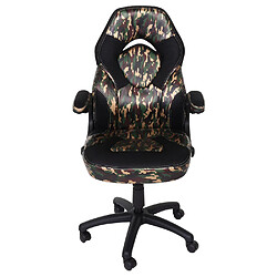 Acheter Decoshop26 Chaise de bureau pivotante accoudoirs rabattables en PVC couleur camouflage noir 04_0006225