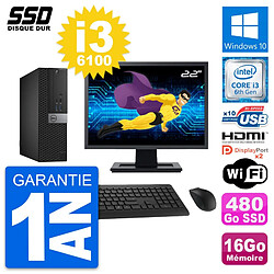 PC Dell 5040 SFF Ecran 22" Intel i3-6100 RAM 16Go SSD 480Go HDMI Windows 10 Wifi - Occasion