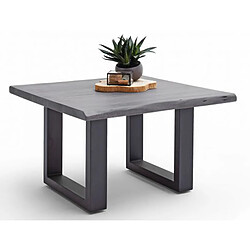 Pegane Table basse en bois d'acacia massif gris et acier anthracite - L.75 x H.45 x P.75 cm