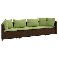 vidaXL Salon de jardin 4 pcs avec coussins marron résine tressée