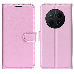 Etui en PU texture litchi, anti-écaillage avec support pour votre Huawei Mate 50 Pro 4G - rose