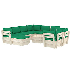 vidaXL Salon de jardin palette 10 pcs avec coussins bois d'épicéa