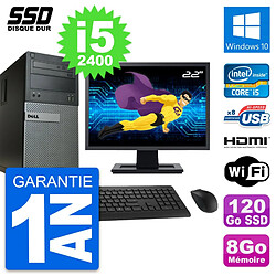 PC Tour Dell 390 MT Ecran 22" i5-2400 RAM 8Go SSD 120Go HDMI Windows 10 Wifi - Occasion