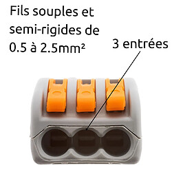 Acheter Lot de 15 bornes automatiques à cliquet S222 - 3 entrées – fils rigides et souples 4mm² max - orange - Wago