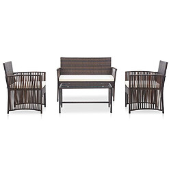 Maison Chic Salon de jardin 4 pcs + coussins - Mobilier/Meubles de jardin - Table et chaises d'extérieur Résine tressée Marron -MN44604