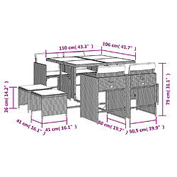 vidaXL Ensemble à manger de jardin 9 pcs avec coussins Gris pas cher