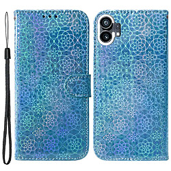 Etui en PU fermoir magnétique, motif fleurs éblouissantes avec support pour votre Nothing phone (1) 5G - bleu