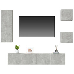 Acheter Maison Chic Ensemble de meubles TV 5 pcs | Banc TV Moderne pour salon | Meuble de Rangement - Gris béton Bois d'ingénierie -MN14440