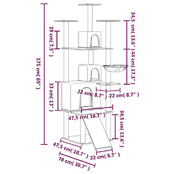 vidaXL Arbre à chat avec griffoirs en sisal Crème 175 cm pas cher