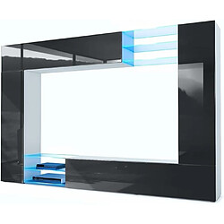 Mpc Combinaison Murale Corps En Blanc Mat/façades En Noir Haute Brillance + LED 183 X 262 X 39 Cm