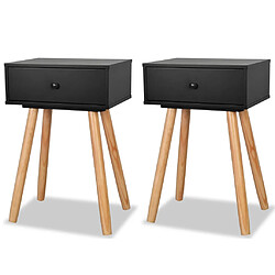 vidaXL Table de chevet 2 pcs Bois de pin massif 40 x 30 x 61 cm Noir