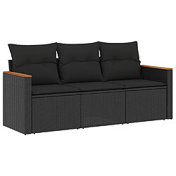 Maison Chic Salon de jardin 3 pcs avec coussins | Ensemble de Table et chaises | Mobilier d'Extérieur noir résine tressée -GKD41908