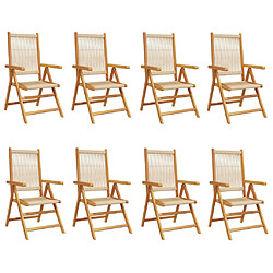 vidaXL Chaises inclinables de jardin lot de 8 beige bois massif acacia