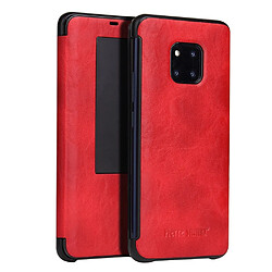 Wewoo Housse Coque Etui en cuir Fierre Shann pour Crazy Horse Textureétui horizontal PU Huawei Mate 20 Proavec fonction Smart View Window et de réveil veille Rouge