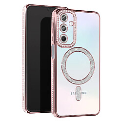 Avizar Coque Diamant pour Samsung Galaxy A15 MagSafe Contour Strass Rose Champagne