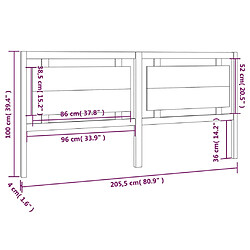 vidaXL Tête de lit Noir 205,5x4x100 cm Bois massif de pin pas cher