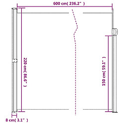 vidaXL Auvent latéral rétractable noir 220x600 cm pas cher