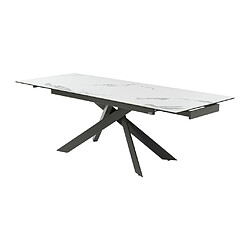 Vente-Unique Table à manger extensible 6 à 10 personnes en céramique, verre trempé et métal - Effet marbre blanc et anthracite - COREMA de Maison Céphy pas cher