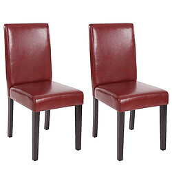 Mendler Lot de 2 chaises de séjour Littau ~ simili-cuir, brun rouge, pieds foncés