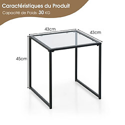 Avis Helloshop26 Table d'appoint carrée d'extérieur de 43 cm en verre trempé cadre en métal assemblage facile petite table basse pour salon porche terrasse jardin noir 20_0005204