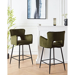 Beliani Lot de 2 chaises de bar SANILAC Velours Vert olive