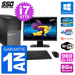 PC Tour Dell 3020 Ecran 27" Intel Core i7-4770 RAM 8Go SSD 960Go Windows 10 Wifi - Occasion