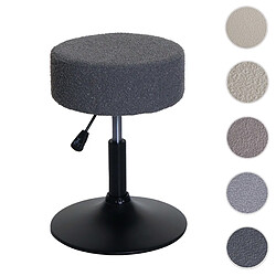 Mendler Tabouret HWC-C22, tabouret de maquillage, réglable en hauteur pivotant Ø 37cm Tissu Bouclé (450g/m²) MVG ~ gris foncé