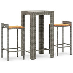 Maison Chic Table de bar et chaises d'extérieur 3 pcs,Ensemble de bar de jardin pour relax gris poly rotin/bois massif acacia -GKD604835