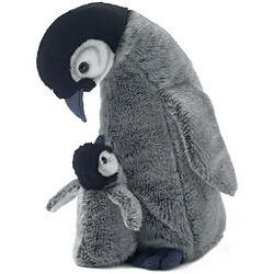 WWF peluche Maman Pingouin avec Bébé de 30 cm noir gris