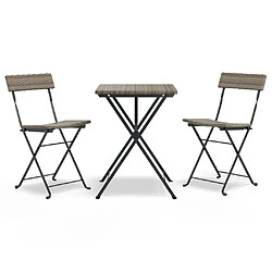 vidaXL Ensemble de bistro pliable 3 pcs Gris Résine tressée