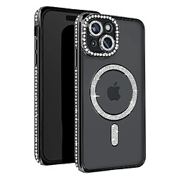 Avizar Coque Diamant pour iPhone 15 Protection MagSafe Contour Strass Noir