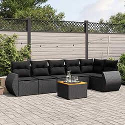 vidaXL Salon de jardin 7 pcs avec coussins noir résine tressée